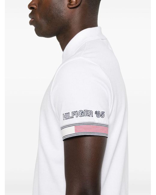 Tommy Hilfiger White Logo-embroidered Cotton Polo Shirt for men