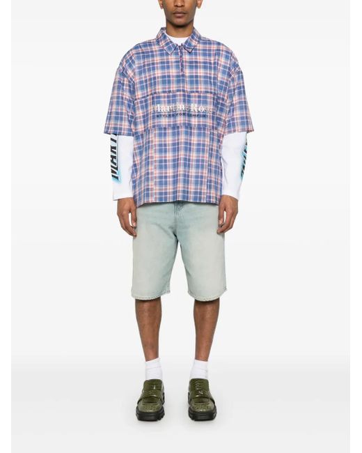 Martine Rose Blue Cotton Checked Polo Shirt for men