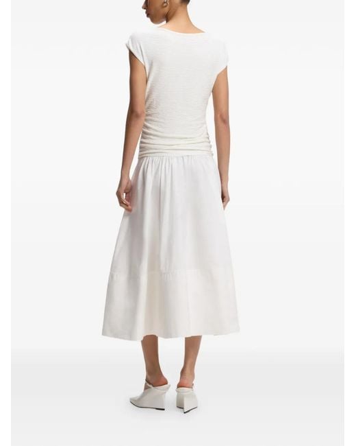 Boss White Ruched-Detail Midi Dress