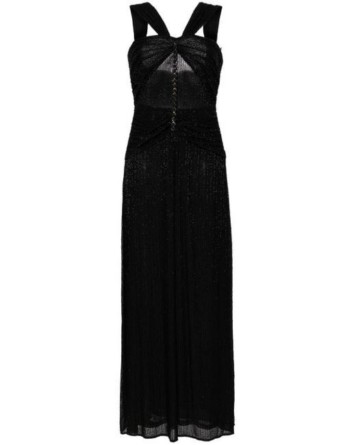 Self-Portrait Black Bead-embellished Mesh Gown