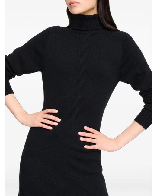 Barrie Black Cable-Knit Roll-Neck Maxi Dress