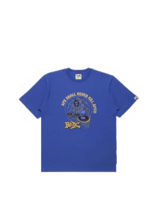 A Bathing Ape Blue T-Shirt (B)Ape Dj À Imprimé Graphique for men