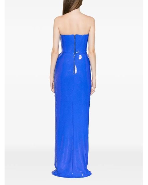 David Koma Blue Sequinned Strapless Maxi Dress