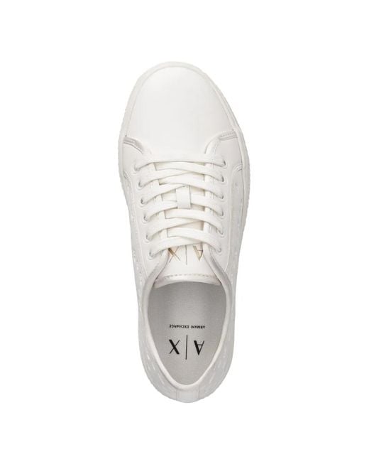 ARMANI EXCHANGE White Logo-Embossed Flatform Sneakers