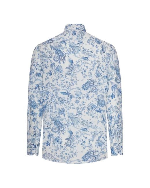 Etro Blue Floral-Print Shirt for men
