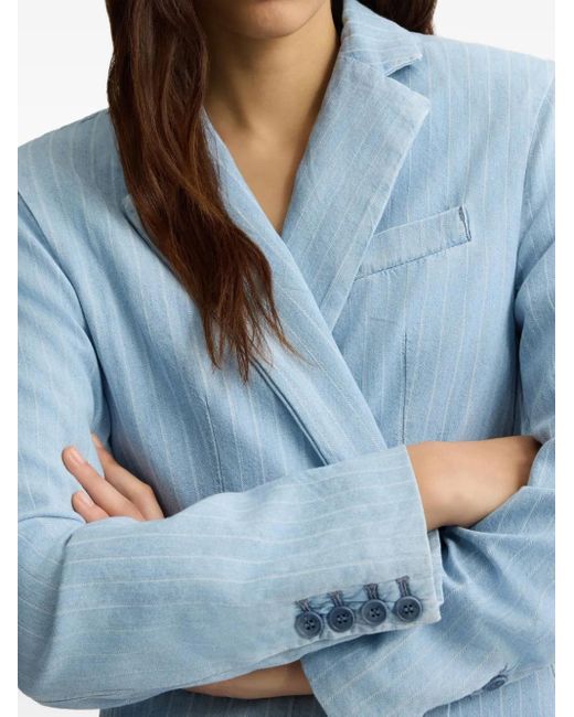 Liu Jo Blue Pinstripe Pattern Denim Blazer