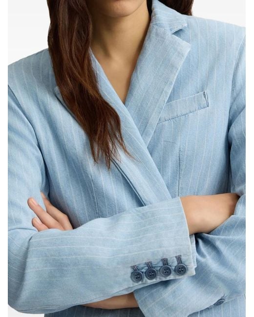 Liu Jo Blue Pinstripe Pattern Denim Blazer