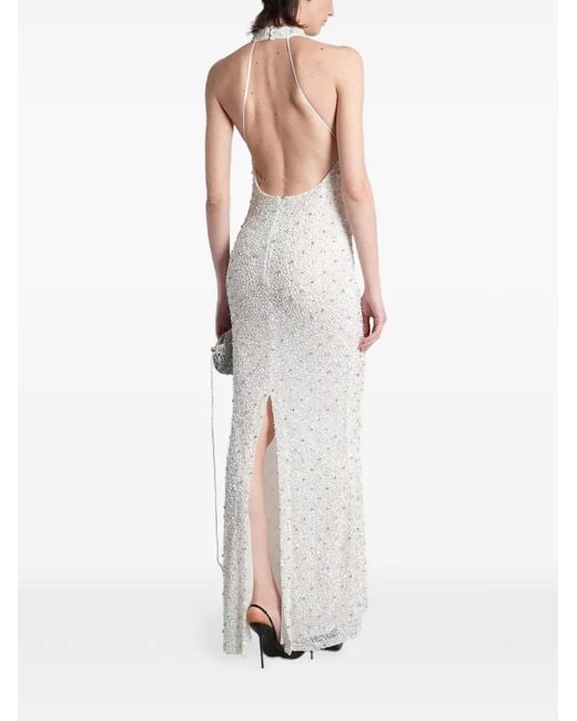 retroféte White Olivia Sequin-Embellished Halterneck Maxi Dress