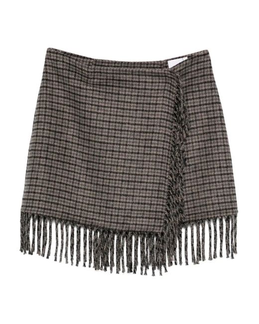 P.A.R.O.S.H. Black Checked Fringe Skirt