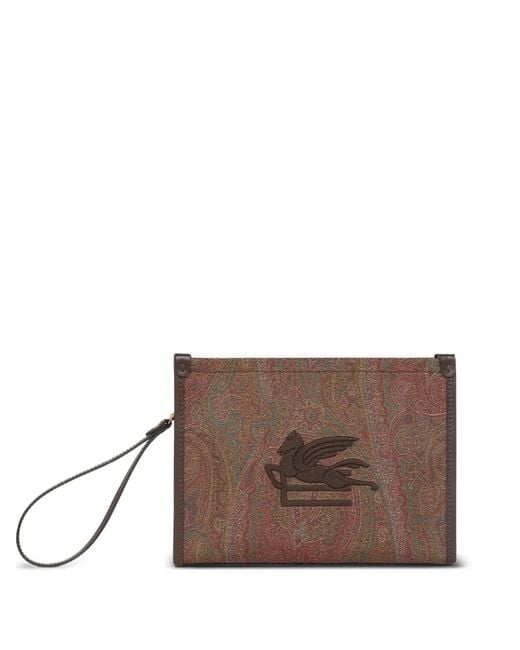 Etro Brown Arnica Pegaso-Embroidered Clutch Bag