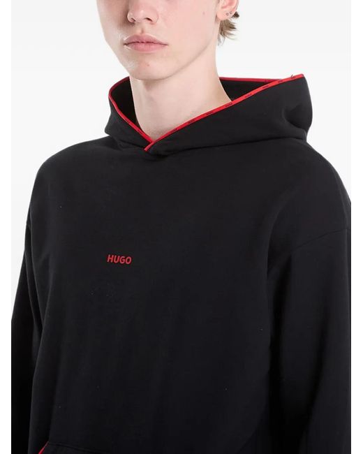 HUGO Black Logo-Print Pouch-Pocket Hoodie for men
