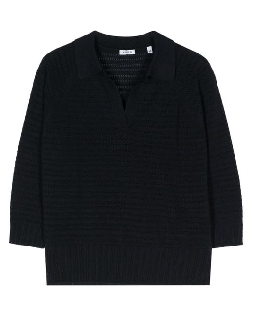 Aspesi Black Polo-collar Knitted Top