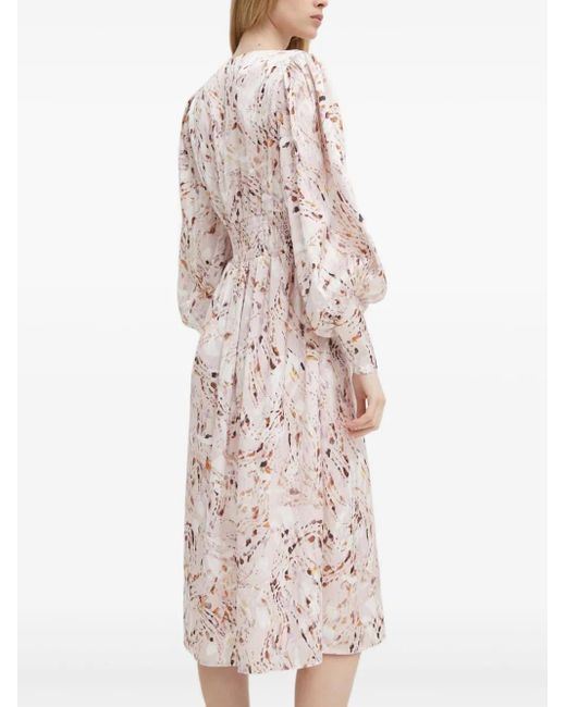 Bruuns Bazaar White Puff-Sleeve Marble-Print Dress