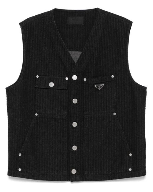 Prada Denim Gilet Met Chevron Streep in het Black voor heren
