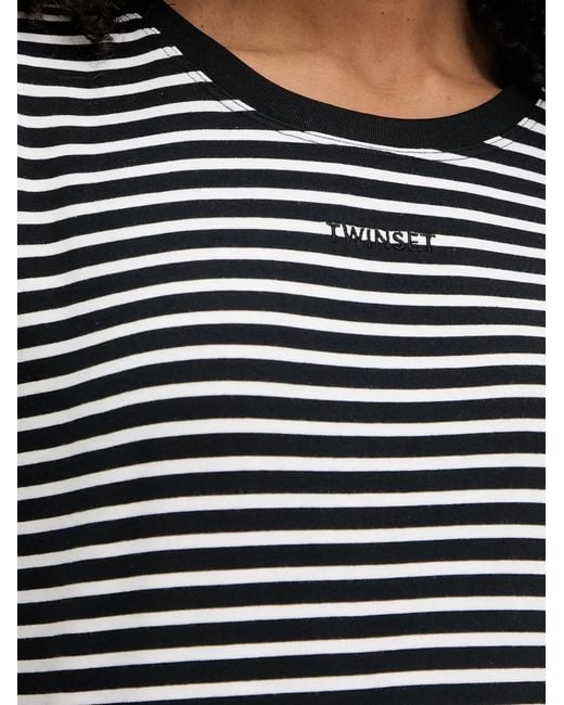 Twinset Black Horizontal-Stripe Logo-Embroidered T-Shirt