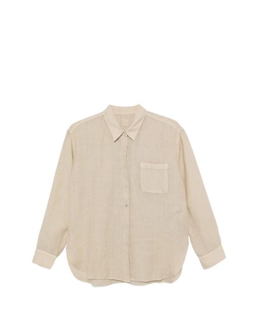 120% Lino Natural Ali Chest-Pocket Curved-Hem Shirt