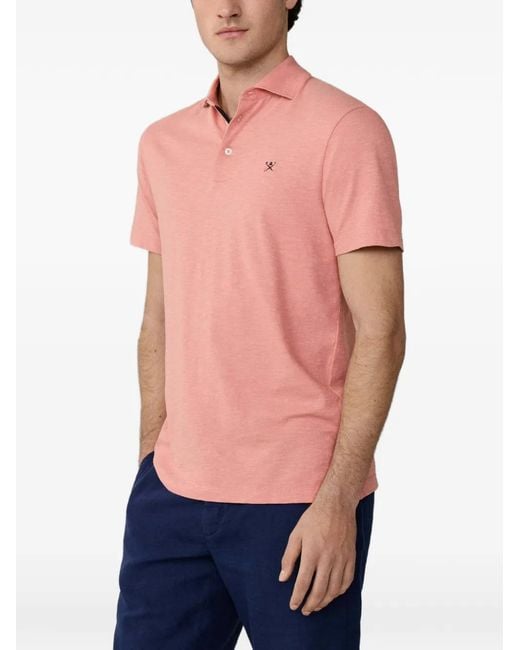 Hackett Blue Embroidered Cotton-Linen Polo Shirt for men