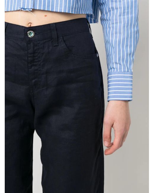 Emporio Armani Blue Straight-Leg Linen Trousers