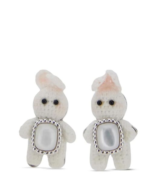 YVMIN White Bunny-Motif Faux-Pearl Earrings