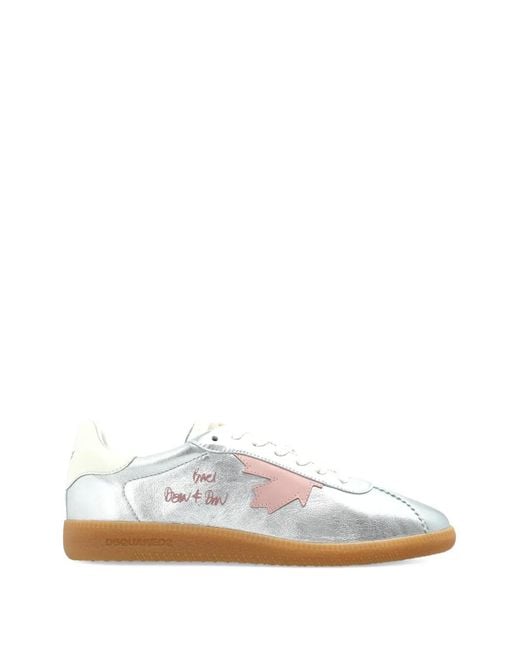 DSquared² White Rebel Leaf-Appliqué Sneakers