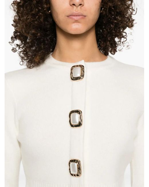 Self-Portrait Natural Woll-Strickjacke Mit Dekorativen Knöpfen