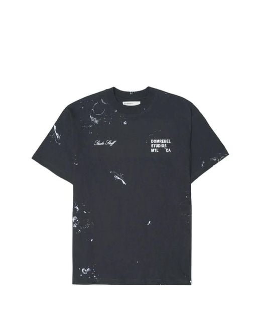 DOMREBEL Blue Paint-Splatter Logo-Print T-Shirt for men