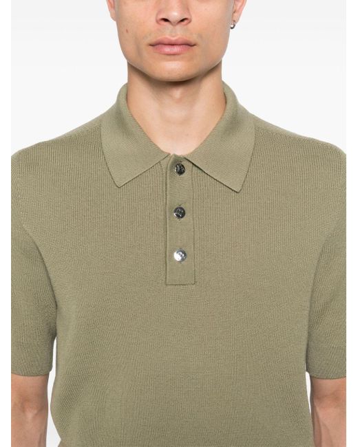 Balmain Green Short-sleeve Merino Polo Shirt for men