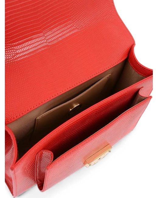 Love Moschino Red Lizard-Effect Logo-Lettering Shoulder Bag
