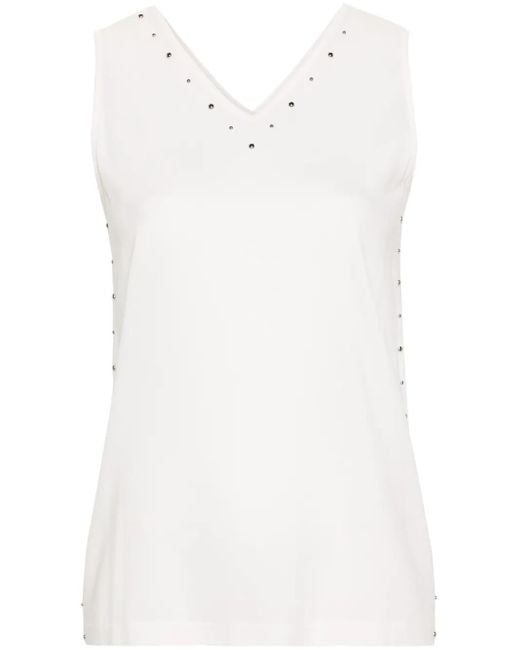 Fabiana Filippi White Studed V-Neck Crepe Blouse