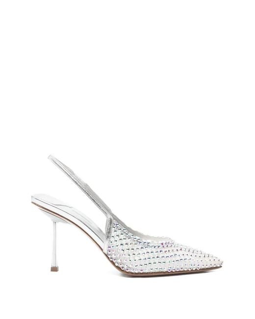 Le Silla White Gilda Embellished Slingback Pumps