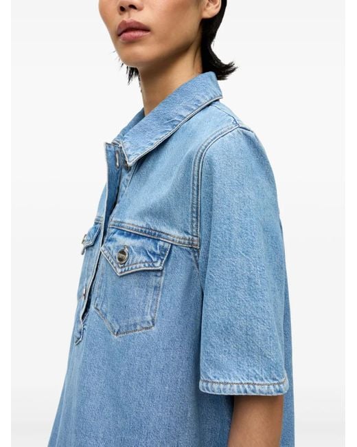Ganni Blue Embroidered Denim Dress