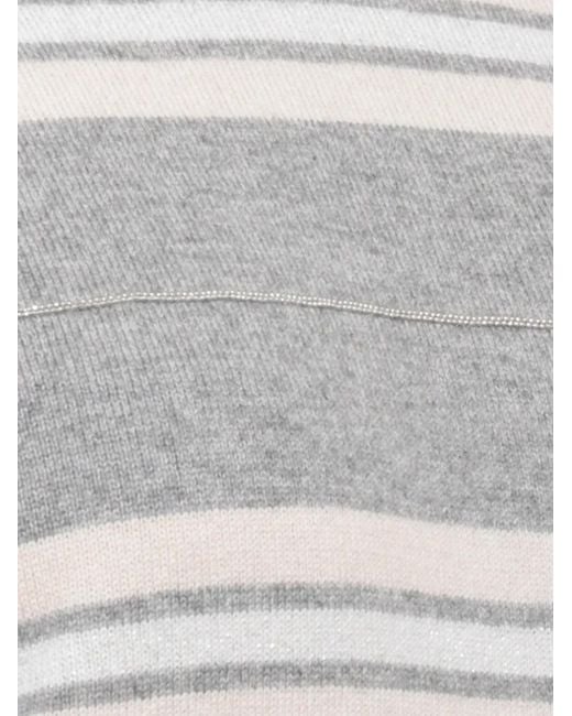 Peserico Gray Striped Lurex-Detailed Sweater