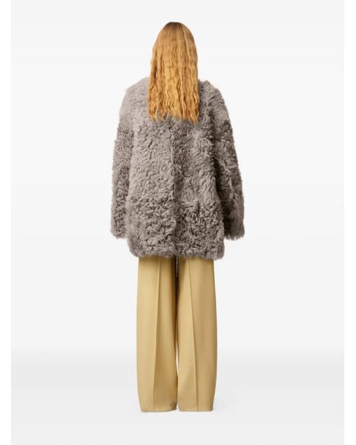 AMI Gray Shearling Short Coat