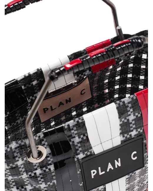 Plan C Black Check-Print Metal-Handle Tote Bag