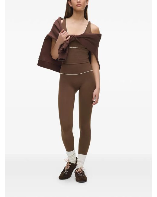 Karl Lagerfeld Brown Contrast-Piping Leggings