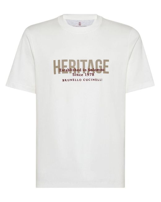 Camiseta con eslogan estampado Brunello Cucinelli de hombre de color White