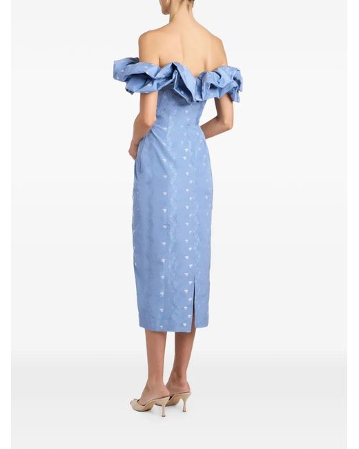 Markarian Blue Pollyanna Ruffled Off-The-Shoulder Midi Dress