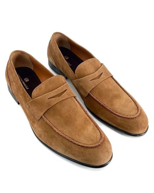 Bruno Magli Brown Silas Suede Penny Loafers for men