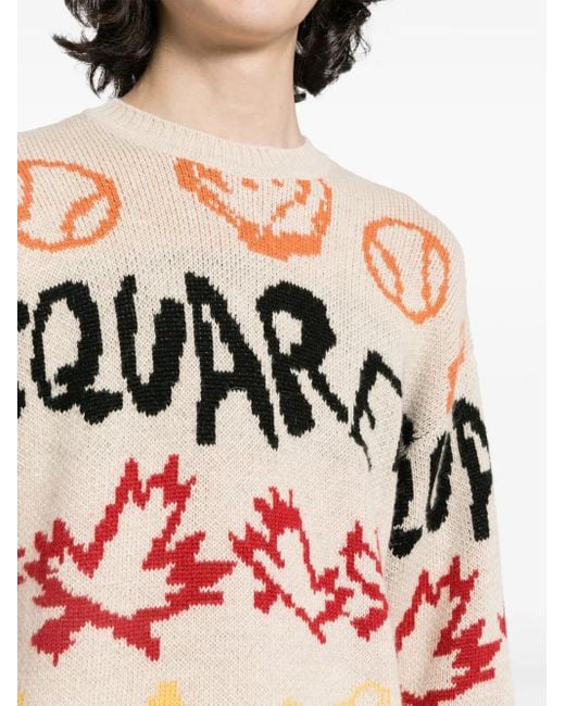 メンズ DSquared² ロゴインターシャ セーター Pink