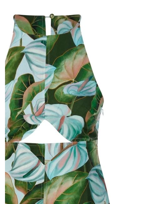 Farm Rio Green Cut-Out Floral-Print Midi Dress