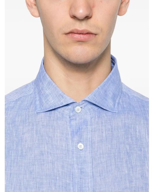 Brunello Cucinelli Blue Linen Shirt for men