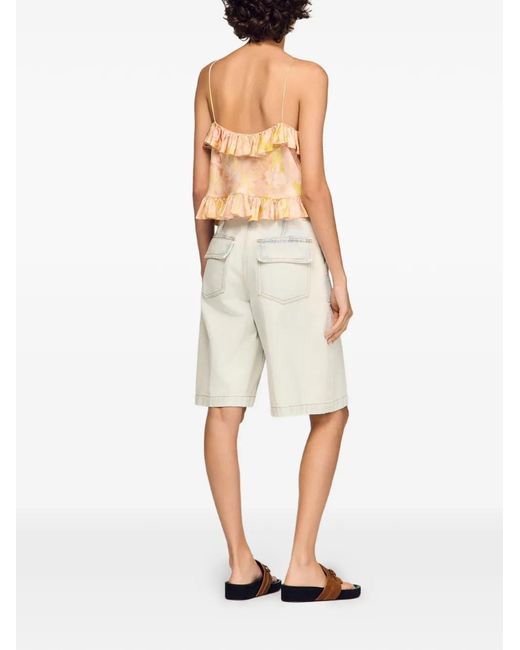 Sandro Natural Flower Print Crop Top