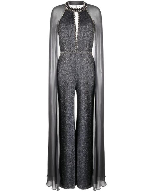 Jenny Packham Gray Mariella Sequinned Layered Silk Jumpsuit