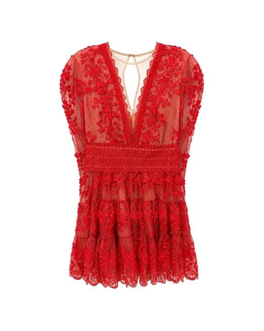 Bronx and Banco Lace-Embroidered Ruffled Mini Dress