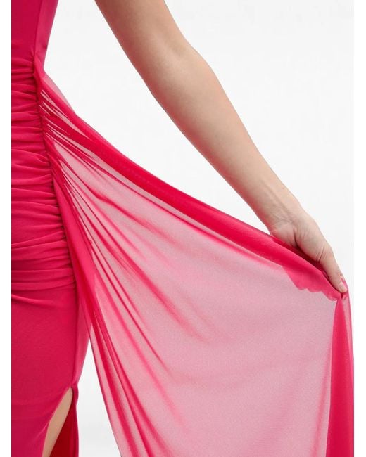 Bardot Pink Off-Shoulder Ruched Maxi Dress
