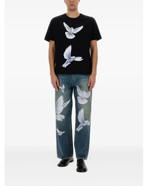 3.PARADIS Black Dove-Print Cotton T-Shirt for men