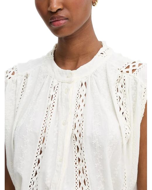 Haveone White Broderie-Anglaise Sleeveless Blouse