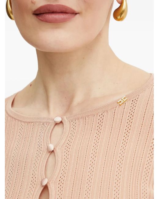Elisabetta Franchi White Ribbed Button-Front Cardigan