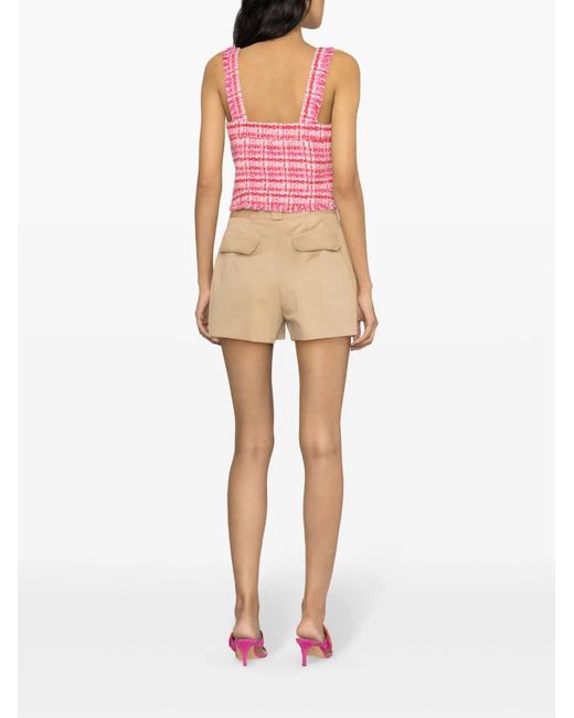 Karl Lagerfeld Pink Zip-Up Bouclé Cropped Top