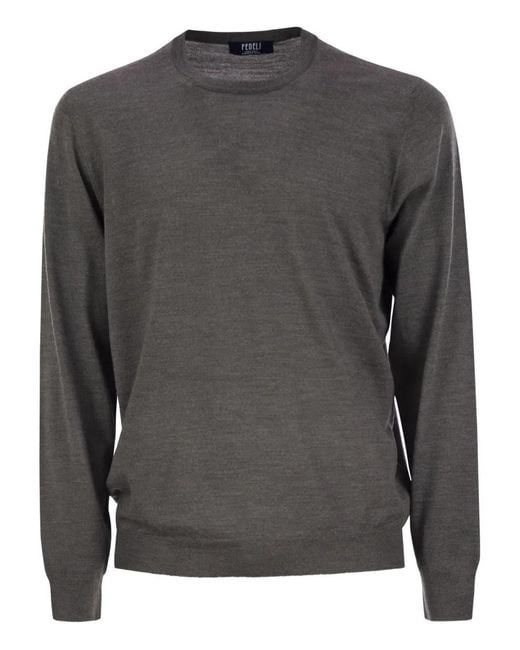 Fedeli Gray Crew-Neck Sweater for men